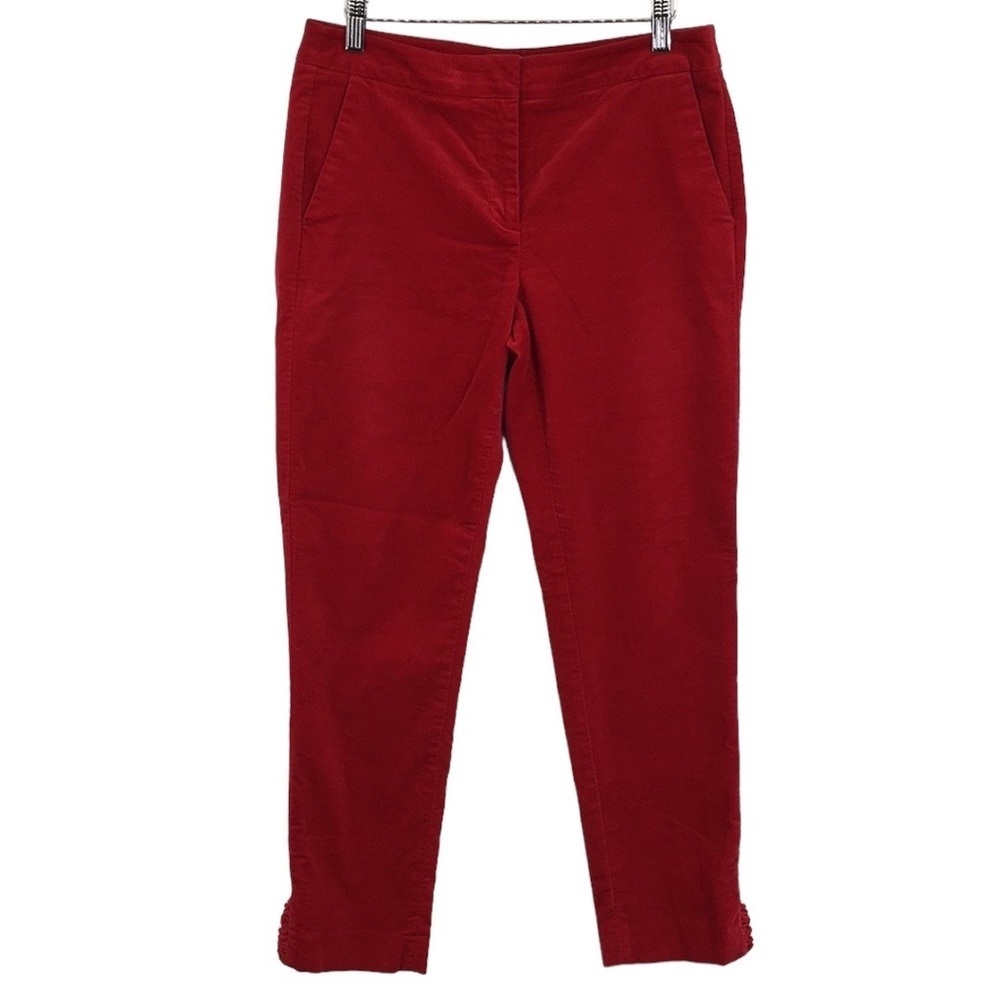 RSVP By Talbots Pants Womens 4 Red Velvet Cotton Skinny Leg Ruffle
